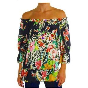 Ralph Lauren Womens Petite Medium Top Whimsigoth Floral Ruffle Boho     O